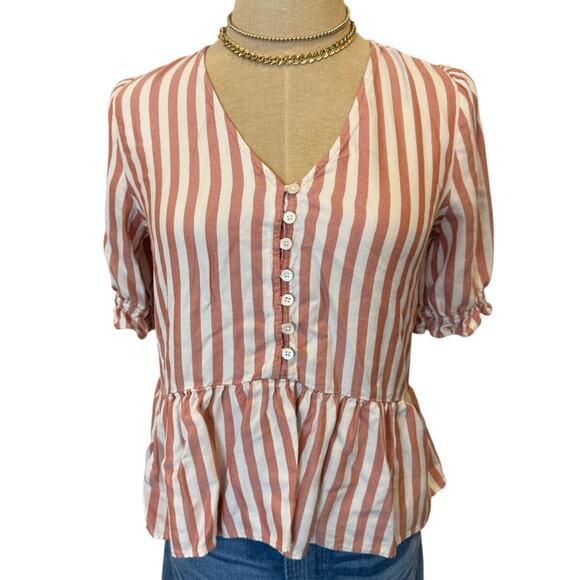 MADEWELL Striped Peplum Top Shirt Blouse Women size S - Picture 1 of 8